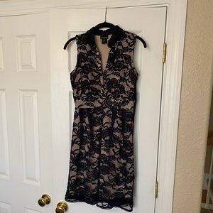 Navy blue and tan lace dress